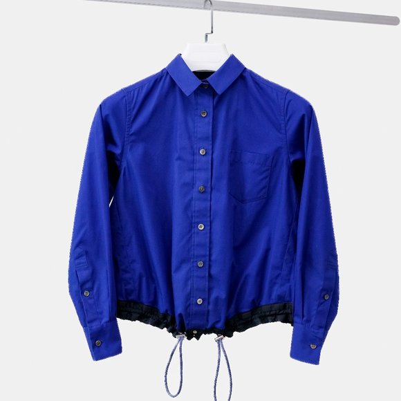 Sacai Luck Blue Drawstring Button Up Shirt - Picture 2 of 14